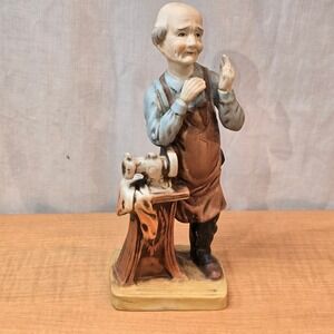 Fine Porcelain Old Man Tailor Figurine with Sewing Machine Vintage 8" Davar